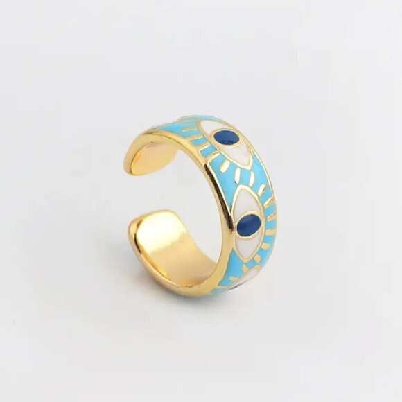 Evil Eye Enamel and Copper Adjustable Ring #1209 LT BLUE - Picture 16 of 16